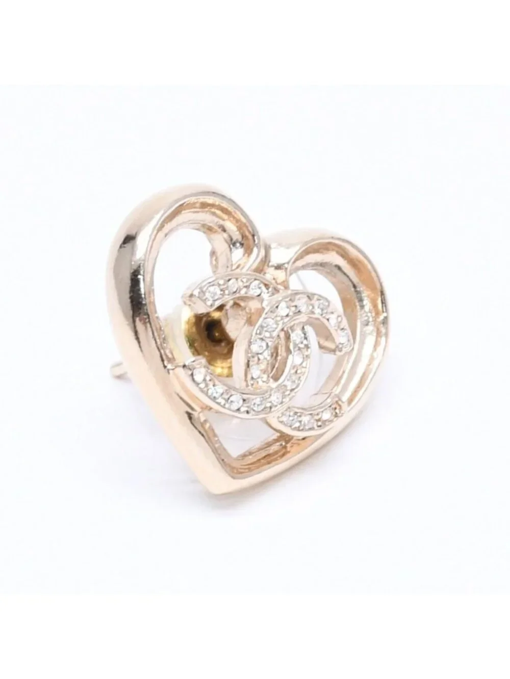 Chanel Earrings Heart CC Logo 23 Rhinestone Gold
